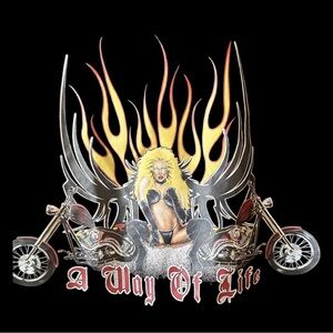 Dragonfly Clothing Company Flaming Biker Girl Motorcycle Button Down Shirt XL